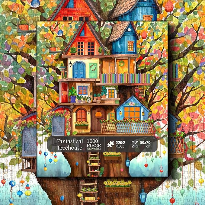 Tree House Puzzles for Adults 1000 Pieces, Fantasy Tree of Life Jigsaw Puzzles, Plant Challenging Hard Puzzles as Nature Decor