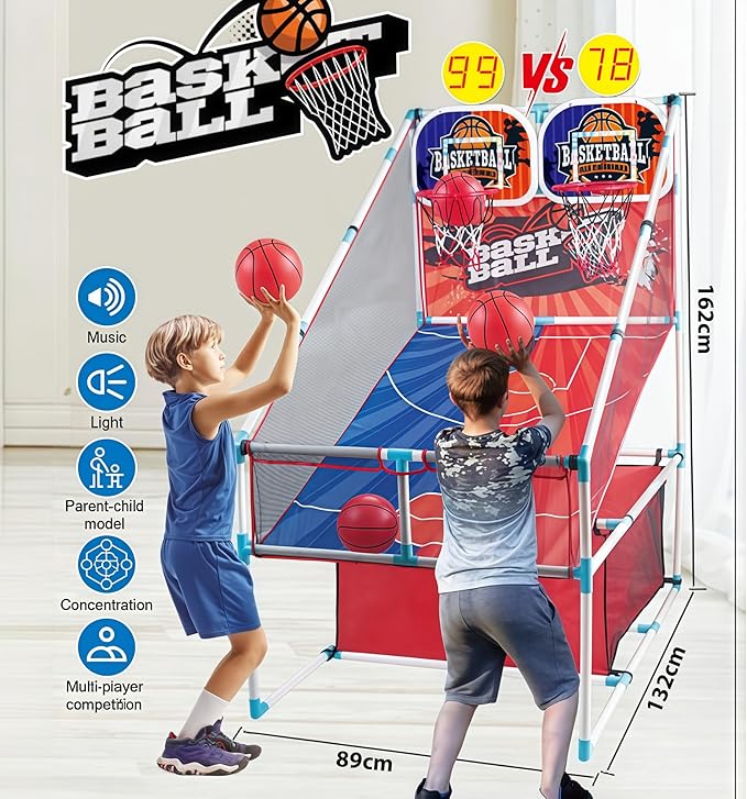 Basketball Arcade Game, Kids Double Basketball Hoop with Balls & Pump, Fun Sports Game for Boys Girls, Gift for Kids Ages 4+