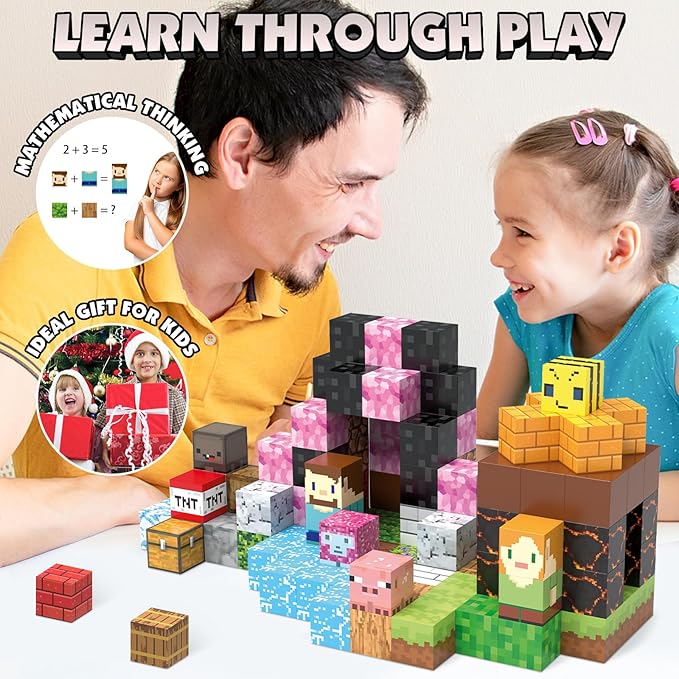 Magnetic Blocks Building Toys, 120pcs Magnetic Building Blocks Set for Kids Ages 3-8, 1 inch Magnet Cubes Montessori Sensory Stacking Construction Toys Christmas Birthday Present