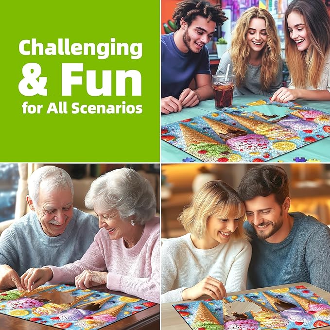 500 Piece Puzzle for Adults, Jigsaw Puzzles with Ice Cream Cones with Fruit, Funny Puzzle, Perfectly Fitting Pieces, Home Decor Birthday Party Gift for Adults Seniors 23"x15"