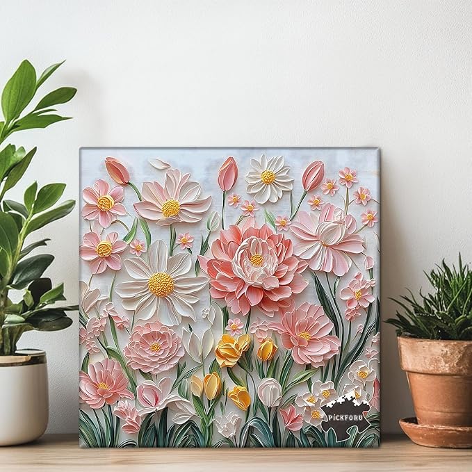 Spring Floral Puzzles for Adults 1000 Pieces, PICKFORU Wildflower Garden Flower Jigsaw Puzzle Oil Painting, Impossible Hard Plant Theme as Home Decor