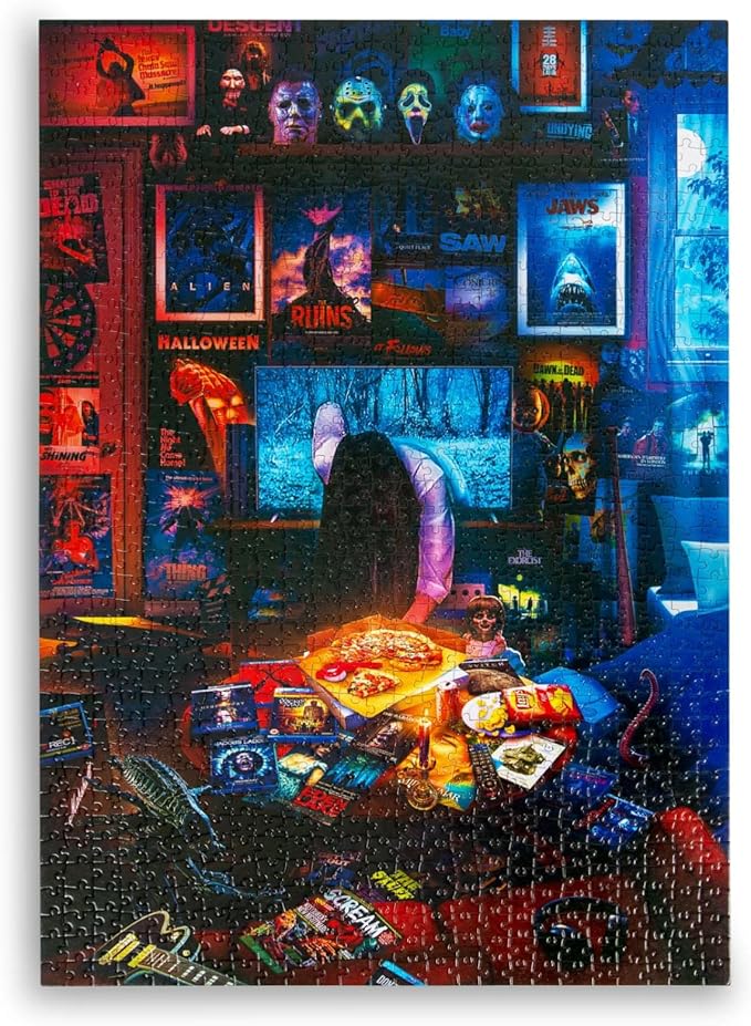 House of Horrors and Scary Movies 1000 Piece Jigsaw Puzzle by Rachid Lotf | Interactive Brain Teaser Board Game for Adults, Educational Toys & Games | 28 x 20 Inches (Pack of 2)