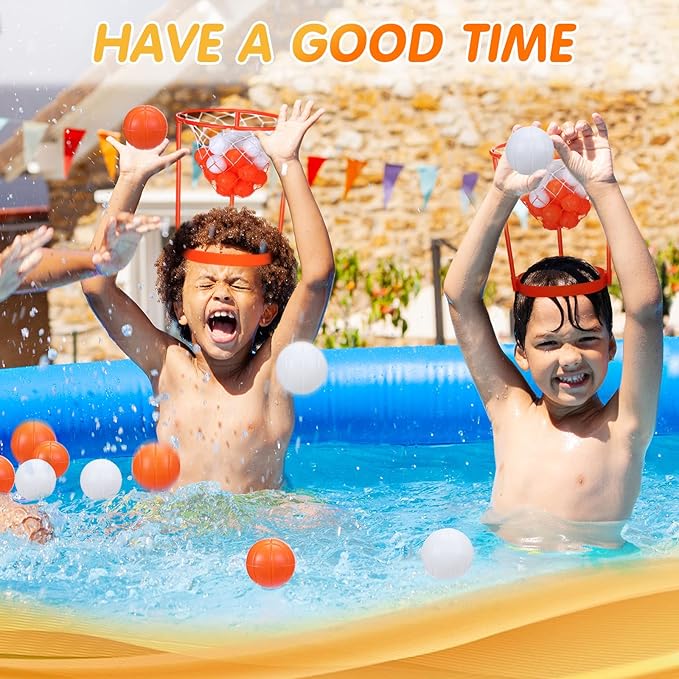 Head Hoop Basketball Party Game Set for Kid Adult Carnival Game Portable Adjustable Basket Net Headband with Balls for Birthday Carnival Office Indoor Outdoor Activity Fun Gift Back to School