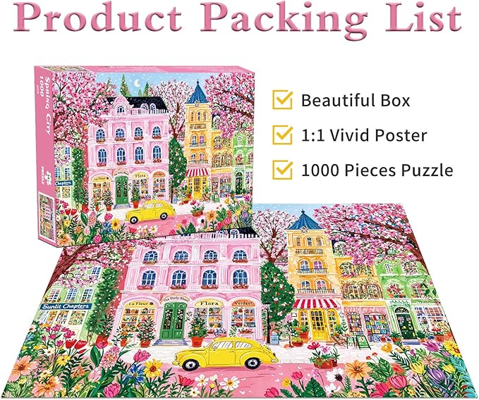 Spring City Jigsaw Puzzles 1000 Pieces for Adults Floral Shop Bookstore Car 1000 Piece Jigsaw Puzzles for Adults