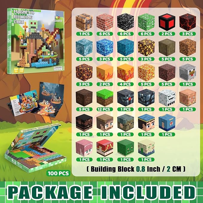 Magnetic Blocks Toys for Kids, 100 PCS Building Blocks Cubes, Stacking Magnetic Tiles Toys for Kids Toddlers Boys Girls Ages 3 4 5 6 7 8-12 Birthday Gifts Party Supplies (Underworld)
