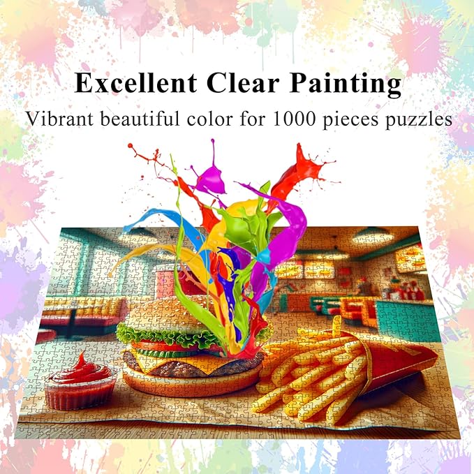Jigsaw Puzzles for Adults 1000 Pieces, Hamburger with Poster Interlock Perfectly Letter on Back No Dust, Home Decor Birthday Party Toy for Men Women Elders Seniors (27.5"x19.6")