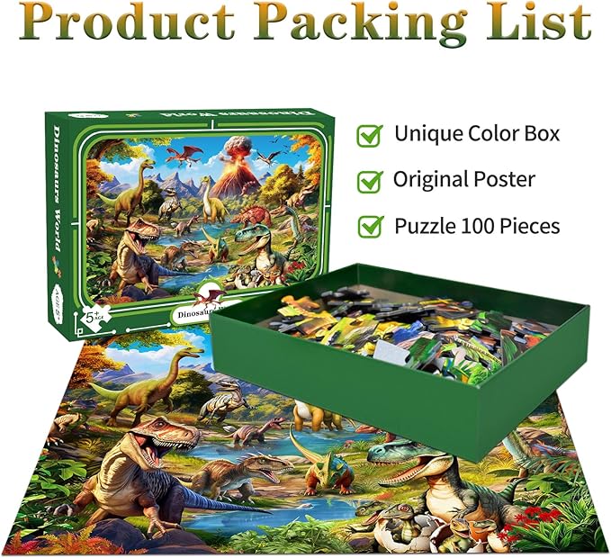 Puzzles for Kids Ages 5-8 6-8 Year Old 100 Piece Puzzles for Kids Dinosaur World Puzzle Kids Puzzles Ages 8-10 100 Piece Puzzle for Adults Learning Educational Puzzles for Boys Girls(15 "X 10")
