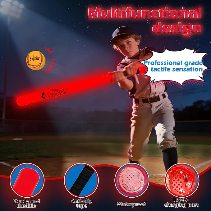 Glow in the Dark Baseball Set，Light Up Baseball USB Charging Led Tball Set Glow in the Dark Toys for Night Practice, Backyard Games Baseballs Gifts for Boys 8-12 Baseballs Accessories