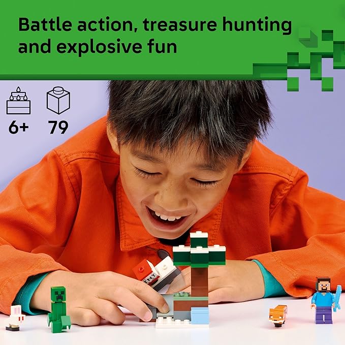 LEGO Minecraft Steve’s Taiga Adventure Building Toy for Boys & Girls - Video Game Playset & Toy Figures for Kids, Ages 6 + - W/2 Minifigures & 2 Pretend Play Animals - Gift Idea for Birthdays - 21583