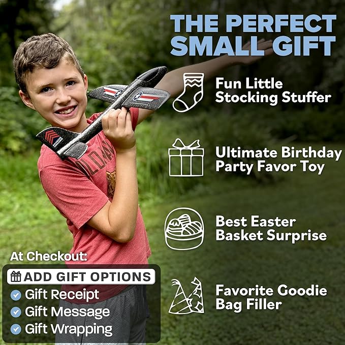Airplane Toy for Kids - 3 Pack Safe & Easy to Throw Foam Airplanes for Kids - Outdoor Toys Glider Plane Toys - Yard Game Gifts for Boys & Girls - Birthday Gift Ideas for Ages 4 5 6 7 8 9 10 11 12 +