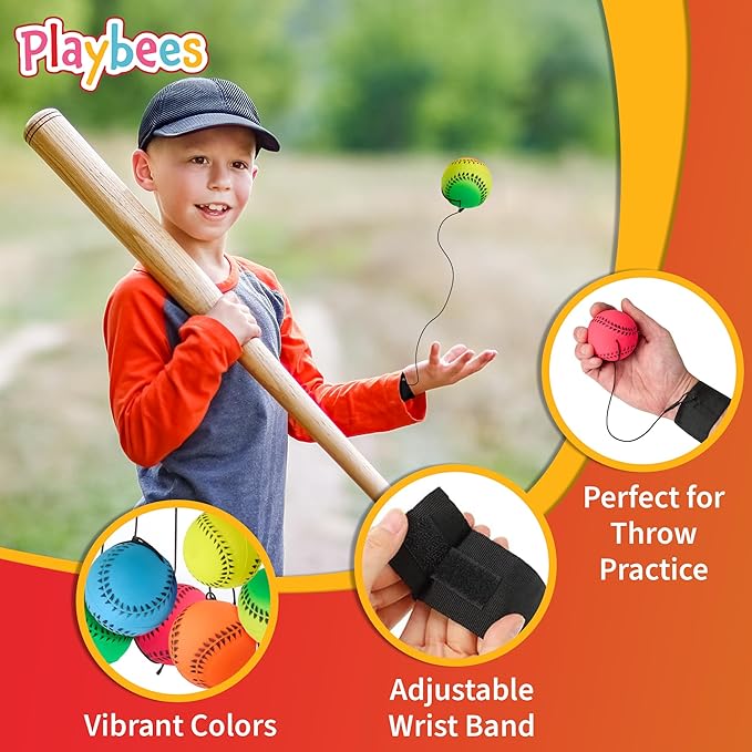 Playbees Wrist Baseballs Neon Reactive - 12 Pack - Practice Sports Balls for Fun Outdoor Activity for Kids - Spring Training, Party Favor, Baseball Season Gift, Sports Team Party Bag Filler