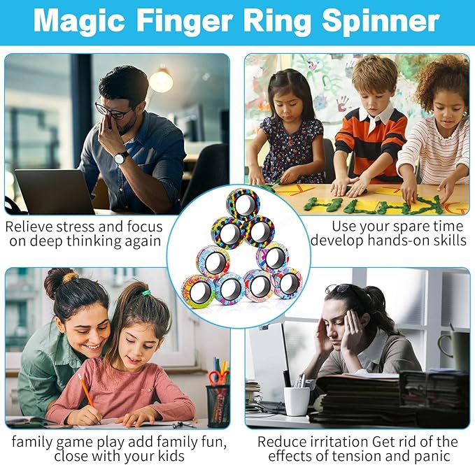 24Pcs Magnetic Rings Fidget Toys Spinner Set Easter Basket Stuffers for Kids Party Favors,Finger Magnet Rings Endless Hours of Fun ADHD Stress Relief Fidget Spinners for Birthday Adults