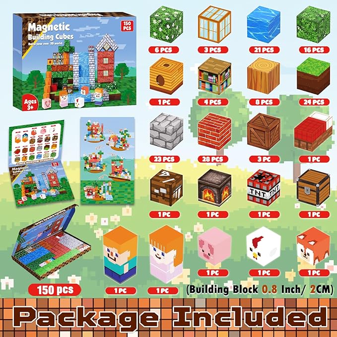 150PCS Magnetic Blocks - Magnetic Building Blocks, Stacking Magnets for Kids, Sensory Toy for STEM Montessori Sensory Toys for Kids 3+ Boys and Girls Christmas Birthday Gifts