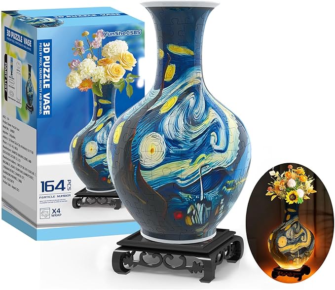 3D Puzzles Vase for Adults, Crafts for Adults, 164 Pieces Plastic DIY Unique Flower Vase with LED Light House Warming Gift Birthday Gifts for Flower Arrangements and Home Decor