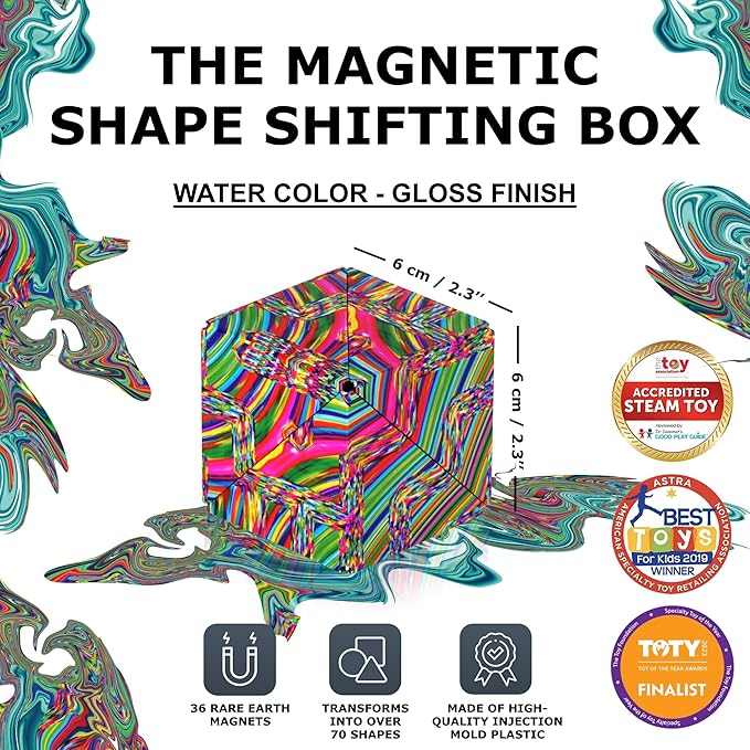 Shashibo Shape Shifting Box - STEM Fidget Toy with Ultra Strong Magnets - Sensory Puzzle Cube Transforms Into 100+ Shapes, Easter Basket Stuffers Gift for Kids, Teens, and Adults (Water Color)