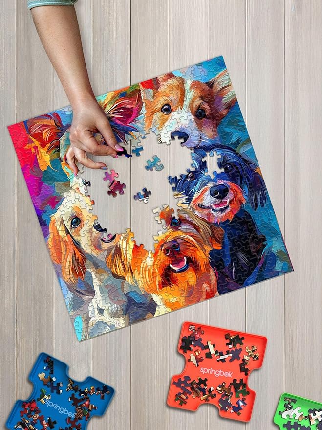 Springbok Puppy Rainbow 500 Piece Jigsaw Puzzle for Adults and Family - Colorful Dogs - Unique Cut Pieces - Made in USA