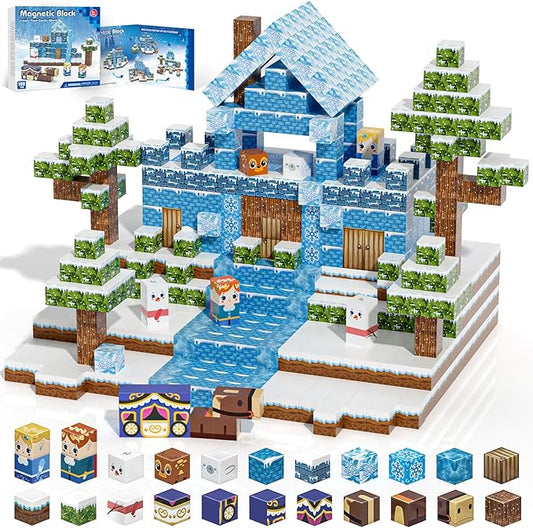 100pcs Magnetic Blocks, Magnetic Blocks for Kids Ages 4-8, Magnetic Cubes Sets for Frozen Princess Castle Build, Stacking Magnets for Kids, Birthday Gifts for Boys and Girls Age 3+ Years Old