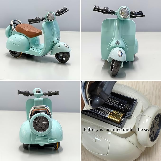 Liotww Motorcycles Scooter Toy Doll - with Light and Music, Cute Have a Seat Accessories, Interactive Rotating Decor Desktop Ornaments for Collectors (Blue)