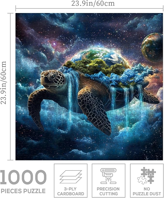 Sea Turtle Space Earth Puzzle 1000 Piece for Adults, Galaxy Planet Fantasy Jigsaw Puzzle, Magic Universe Animals Puzzles
