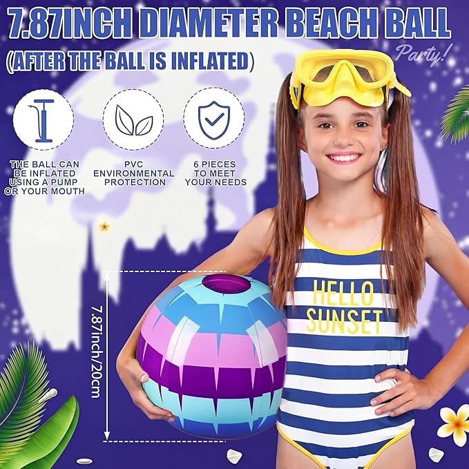 6 Pack Video Game Themed Beach Ball for Kids 7.87" Bulk Inflatable Swimming Pool Blue and Purple Piñata Ball Toys Summer Beach Water Game Gifts Cartoon Birthday Party Favors Supplies