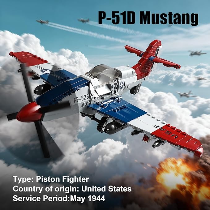 WW2 Military Airplane Toy Building Sets Compatible with Lego, Me 262 Fighter Jet & P-51D Plane Army Model Kits for Military Fans, Kids & Adult