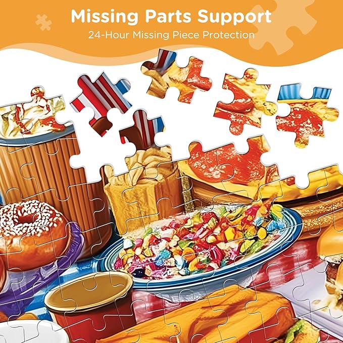 500 Piece Jigsaw Puzzle for Adults – Colorful Food Table with Pizza Donuts Coffee, Delicious Food Puzzle 500 Piece with Letters on Back Dust-Free,Fun Family Game,Gift for Men Women Seniors 20.5 x 15in