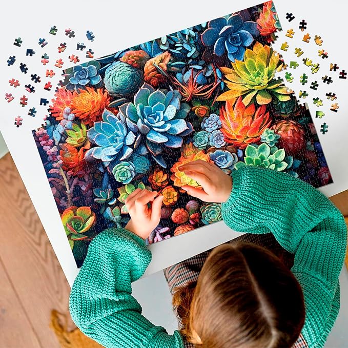 2 Pack Puzzles for Adults 1000 Pieces-Succulents and Mushrooms Difficult Jigsaw Puzzles for Adults,Hard Jigsaw Puzzle Decorations DIY Leisure Game Toy Suitable Family Friends(27.5x20 inches)