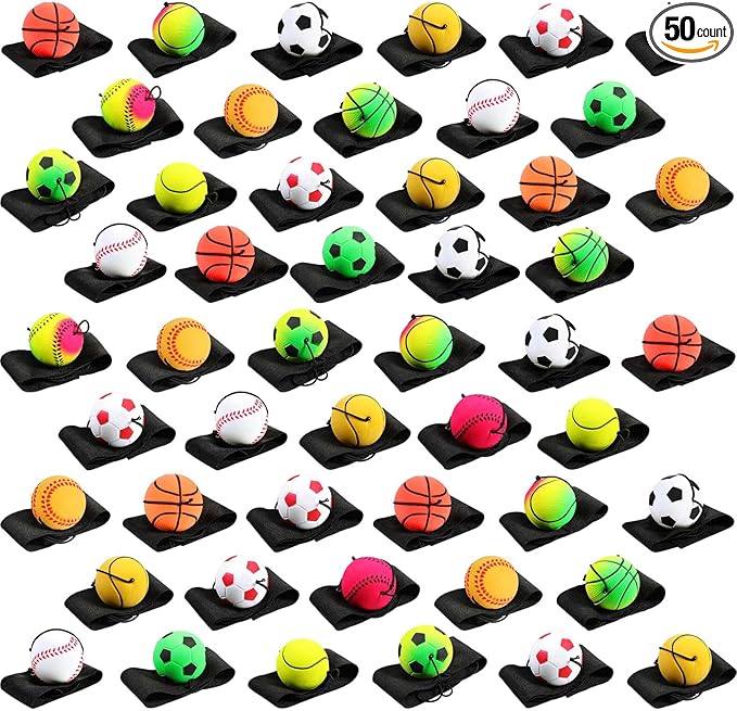 Skylety Wrist Return Ball on a String 1.85'' Rebound Sport Ball with Elastic Strap and String, Basketball Baseball Soccer Tennis Wristband Toy for Teens Adults Gifts, Wrist Exercise or Play