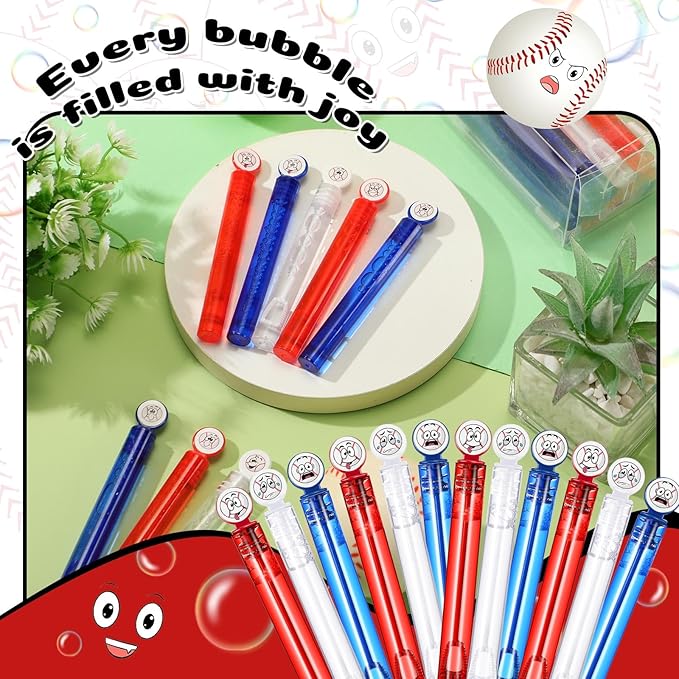 24 Pcs Mini Baseball Bubble Wands Baseball Party Favors for Kids, Birthday Bubble Wand Bulk for Summer Outdoor Classroom Supplies, Goodie Bag Fillers