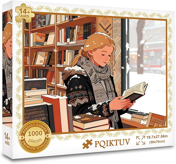 1000 Piece Puzzle for Adults Winter Bookstore Jigsaw Puzzles Nature Landscape Puzzles Family Wall Decor Impossible Puzzle Fun Gift for Women Men (27.56x19.7 Inch)