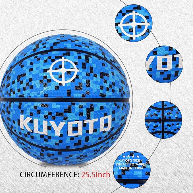 KUYOTQ Kids Youth Adult Size 3/4/5/6/7 (22/25.5/27.5/28.5/29.5") Basketball Premium Rubber or Faux Leather Basketball Indoor Outdoor Basketball for Boys Girls Womens Mens Basketball Gifts (Deflated)