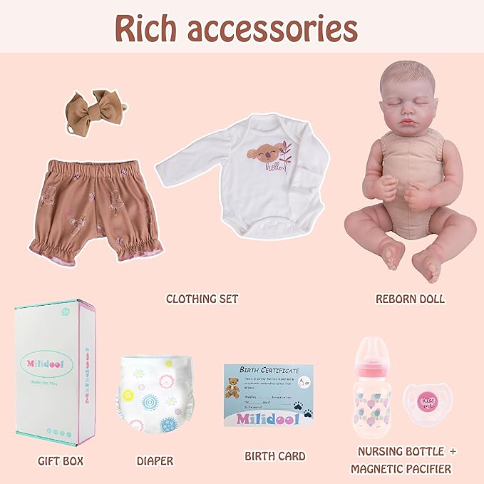 Milidool Lifelike Reborn Baby Dolls-20 Inch Realistic Newborn Baby Dolls, Soft Poseable Cloth Body Real Life Baby Dolls Silicone with Accessories Toy for for 3+ Year Old Girls Gifts, Pretend Play