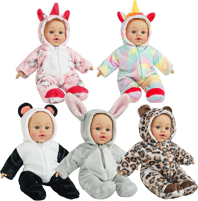 SMILESSKIDDO Baby Doll Clothes - 5 Sets Super Soft Animal Styling Dolls Outfits Jumpsuits for 14 to 18 Inch New Born Babydoll, Baby Doll Accessories Clothes for 14 16 18 Inch