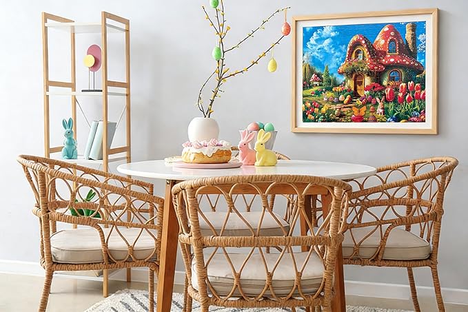 300 Piece Puzzles for Adults Kids - Easter Puzzles - Mushroom House Easter