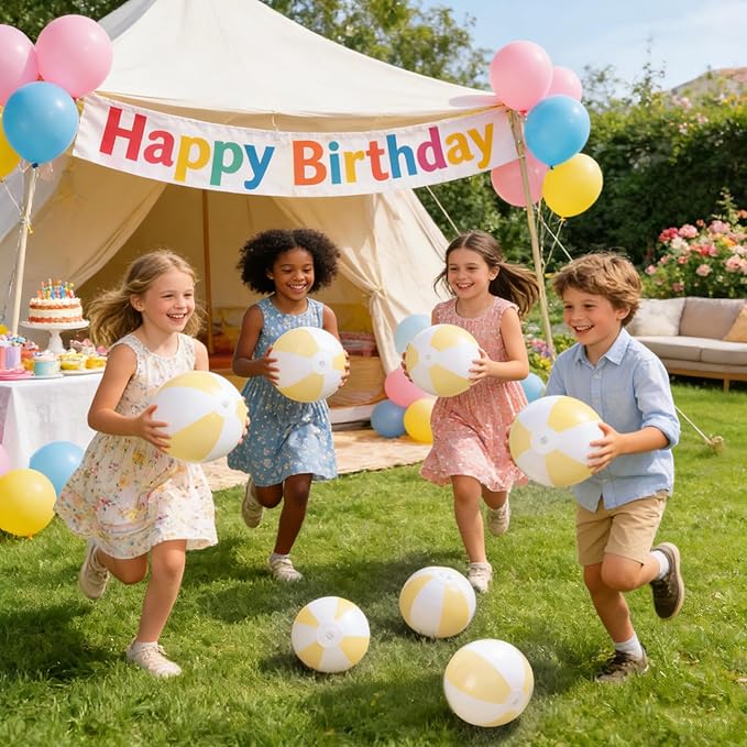 4 Pcs 16 Inch Inflatable Beach Balls Bulk Large Pastel Inflatable Decorated Ball Party Ornaments for Summer Swimming Pool Party Birthday Favors