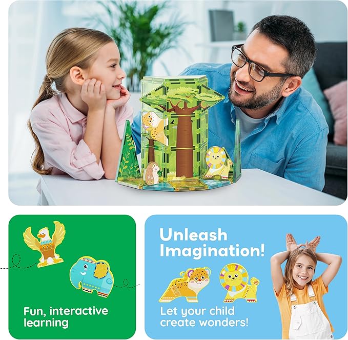 PicassoTiles Magnet Building Blocks 8 Safari Animal Magnetized Action Figures Compatible with Magnetic Assembly Build Tile Toys Accessory Toyset STEAM Educational Learning Girls Boys Ages 3+ PTA22