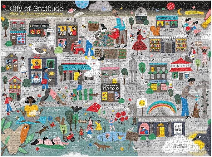 Galison City of Gratitude Puzzle, 1000 Pieces, 27” x 20” – Difficult Jigsaw Puzzle Featuring Stunning and Colorful Artwork of a City Map – Thick, Sturdy Pieces, Challenging Family Activity