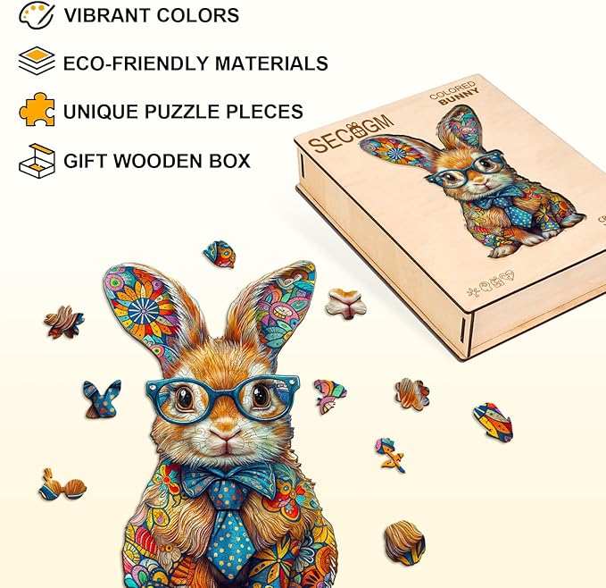 Wooden Puzzles for Adults - Colorful Bunny Wood Puzzles Adult - Unique Animal Shape Wooden Jigsaw Puzzles for Adults - Birthday Gifts for Puzzle Lovers, Family (11.4 * 6.8in - 200 Pieces)