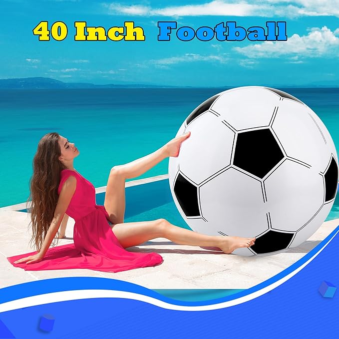 2 Pcs 40 Inch Giant Inflatable Soccer Ball Basketball Volleyball Baseball Blow Up Beach Balls Large Inflatable Sport Pool Balls for Outdoor Activity Games Pool Decoration
