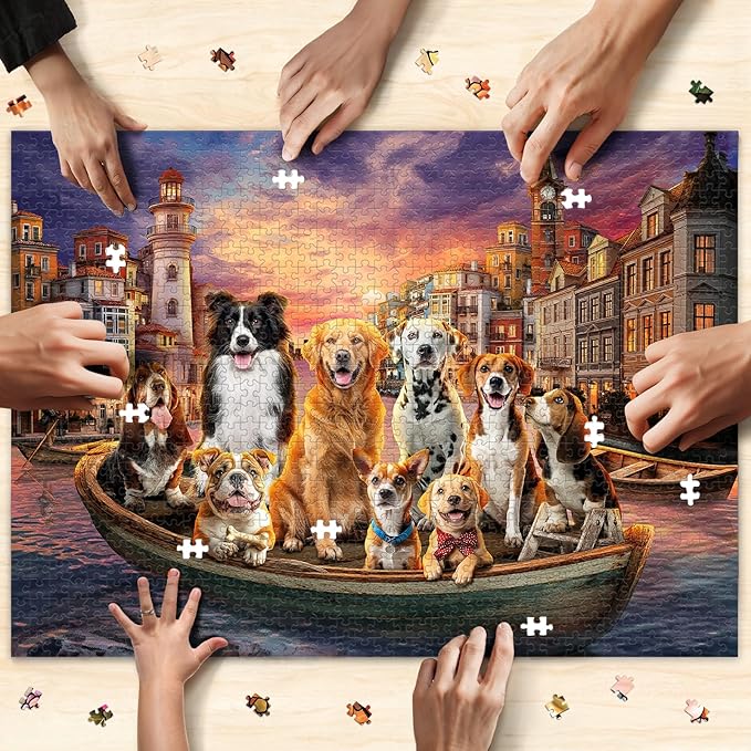 Sunset Dogs Jigsaw Puzzles for Adults 1000 Pieces, Difficult Puzzles Perfect for Game Night, Great Gift Idea, Size 26.65 x 19.25 in