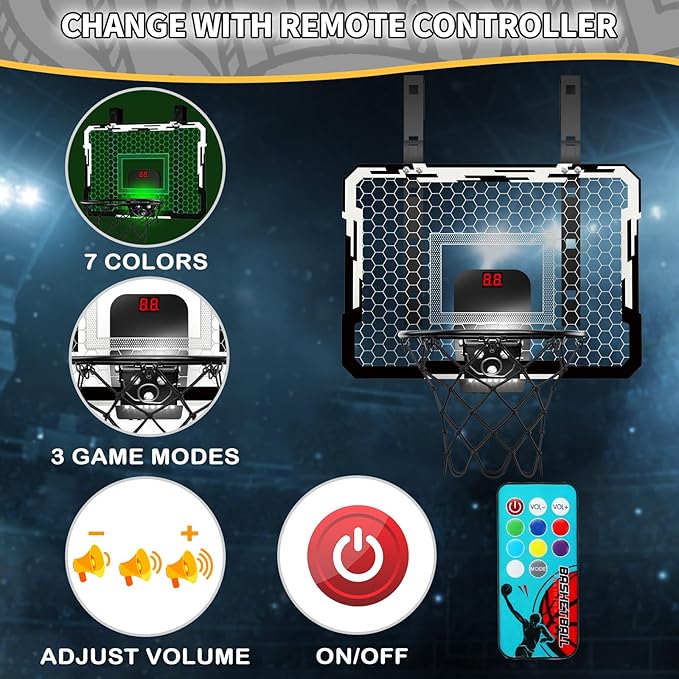 QDRAGON Mini Basketball Hoop, Over The Door Indoor, with 3 Balls/Inflator/Breakaway Rim, Basketball Toy Gifts for Kids and Adults, Suit for Bedroom/Office/Outdoor