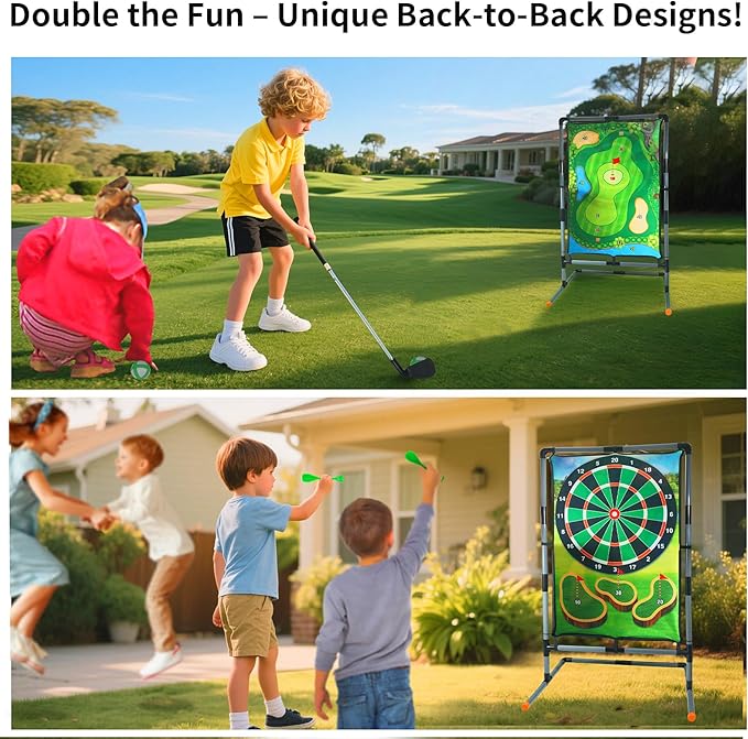 Golf Chipping Game with Stand, Multi-Sport Golf Practice Set with Archery,Hatchet,Darts,Double-Sided Hitting Mat for Backyard Fun, Indoor/Outdoor Sports Toy for Kids & Adults