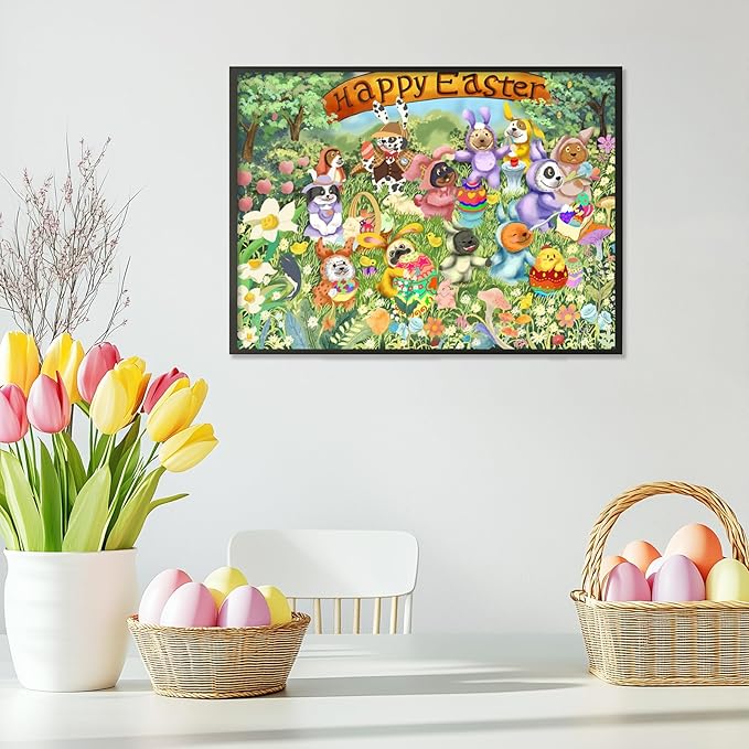 500 Piece Puzzles for Adults - Easter Dog Bunny Ears & Egg Designs Themed - Challenging Puzzle for Game Nights Spring Holiday Family Party Decoration