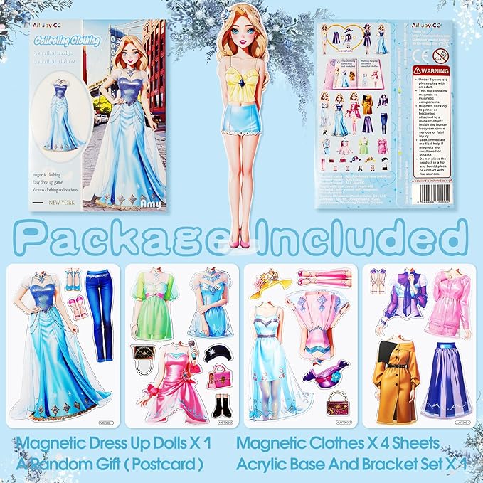 PainZieteg Magnetic Dress Up Dolls, Magnetic Princess Dress Up Paper Dolls, Magnetic Dress Up Dolls for Girls Ages 4-10 Learning Created Imagine Set Birthday Gift (Amy)
