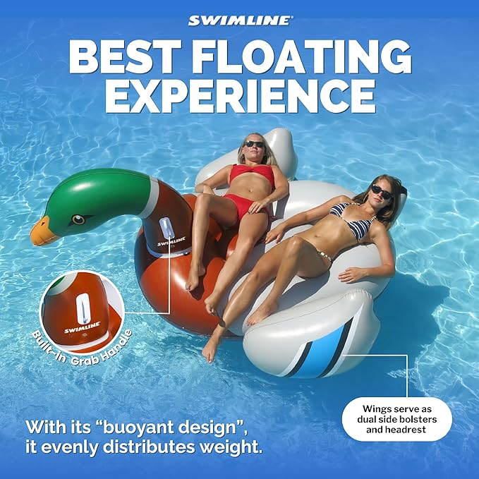SWIMLINE Original 90703 Inflatable Decoy Duck Pool Float | Fun Ride-On Raft with Stable Legs & Wings | Lounge Floatie Perfect for Parties & Relaxation