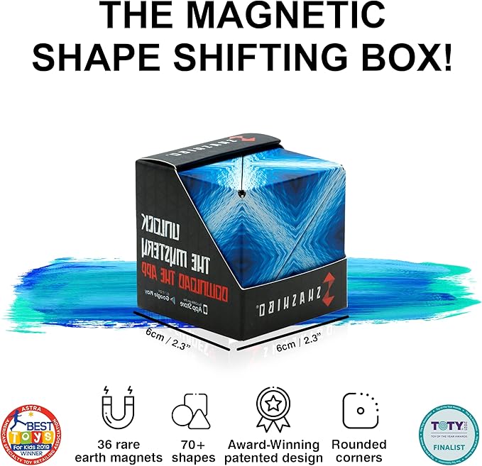 Shashibo Shape Shifting Box - STEM Fidget Toy with Ultra Strong Magnets - Sensory Puzzle Cube Transforms Into 100+ Shapes, Easter Basket Stuffers Gift for Kids, Teens, and Adults (Blue Planet)