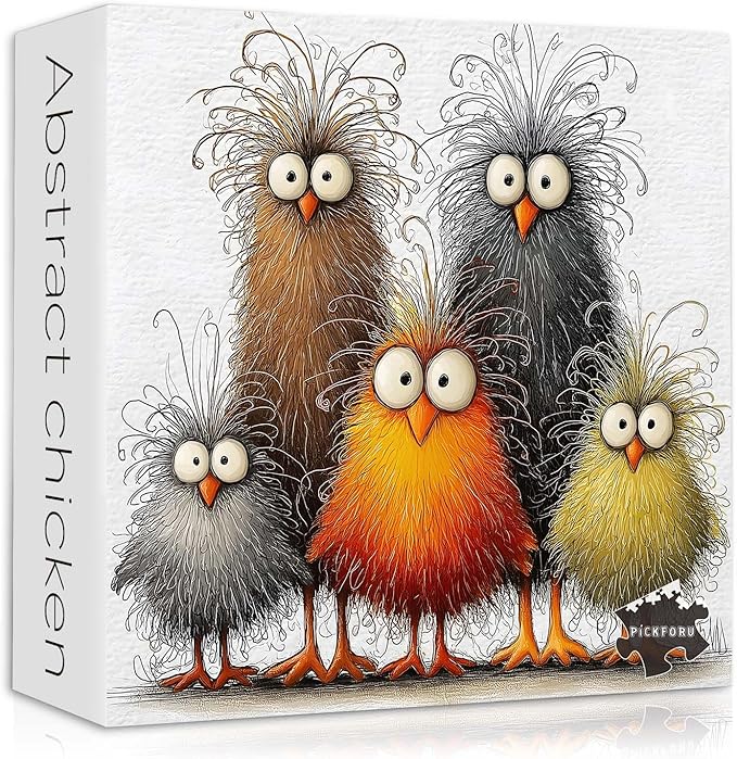 Funny Chicken Puzzle for Adults 1000 Pieces,PICKFORU Abstract Chicken Jigsaw Puzzle, Cute Animal Rooster Puzzle Impossible Challenge