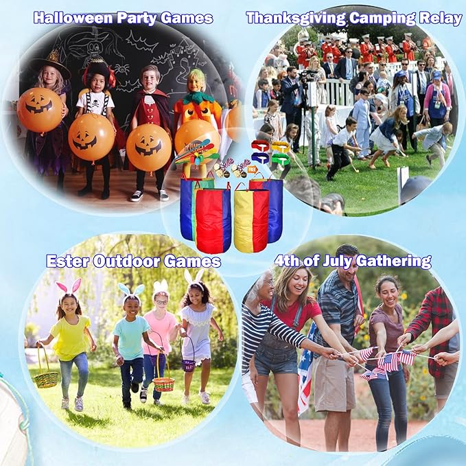 CWLAKON Outdoor Games, Potato Sack Race Bags for Kids Adult, Egg Spoon Relay Race, 3 Legged Race Sport Fan Game Day, Birthday Party Field Family Reunion Carnival Outside Yard Lawn Easter Fall Festival