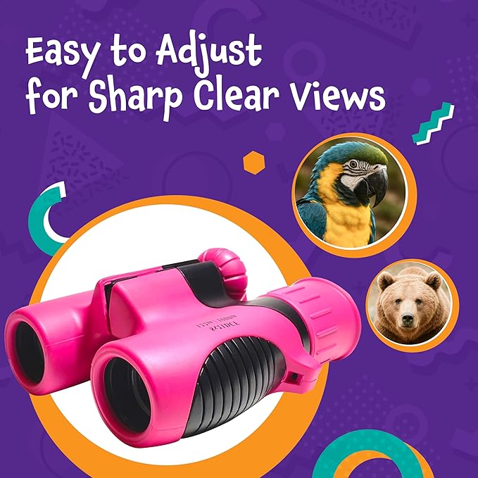 Think Peak Pink Binoculars Science Toy for Kids Ages 3-12 Years - Real Compact Outdoor Adventure & STEM Educational Nature Hiking Explorer for Bird Watching, Camping Children’s Birthday Gift