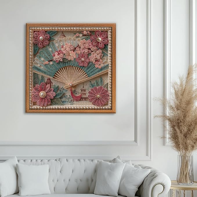 PICKFORU Blossom Fan 1000 Piece Puzzle for Adults, Japanese Cherry Blossoms Jigsaw Puzzle, Vintage Impossible Difficult Flower Pearls Puzzles